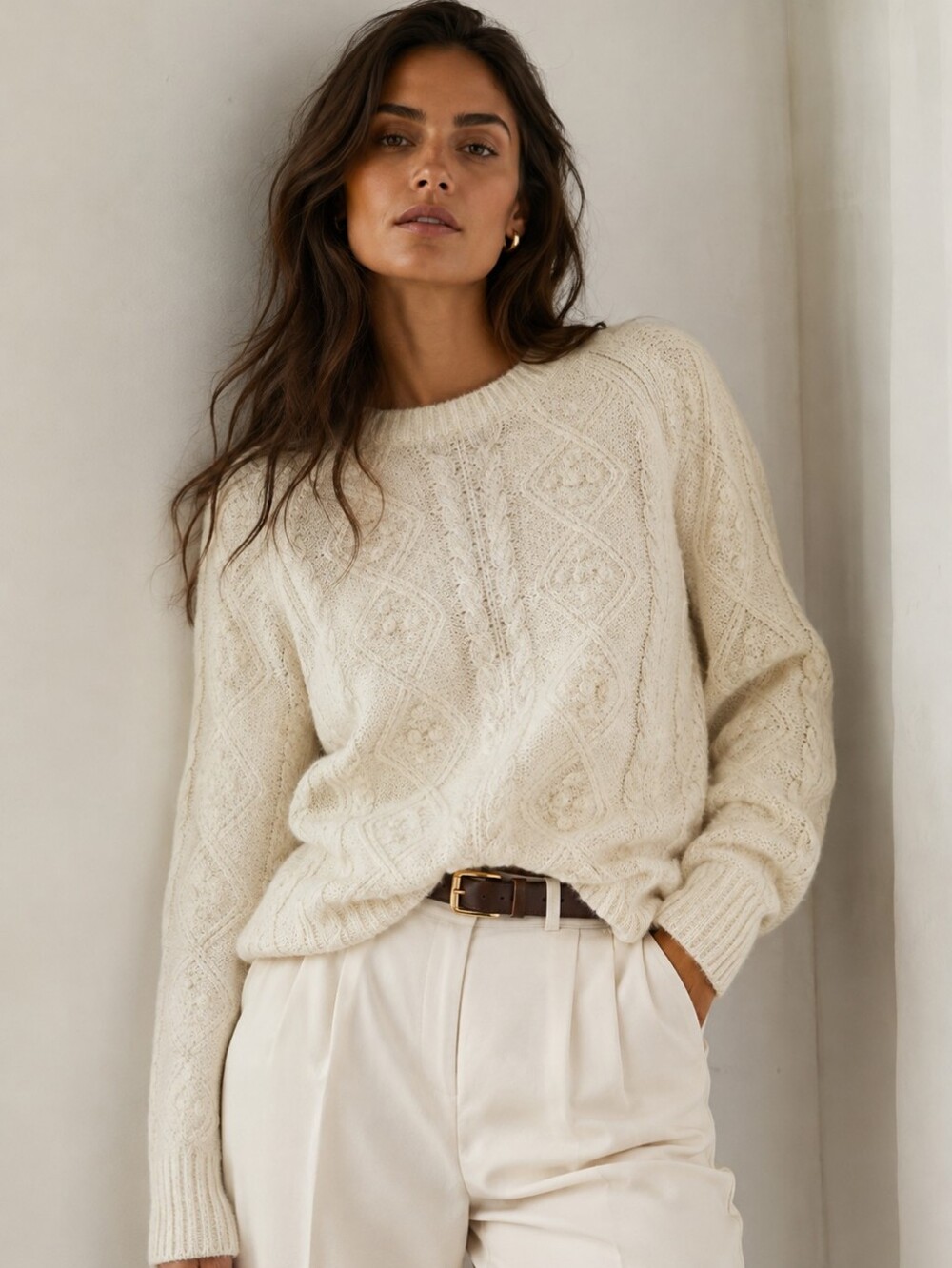 GANT Wool Angora Blend Bauble Cable Knit Fisherman Fishermen Sweater Small